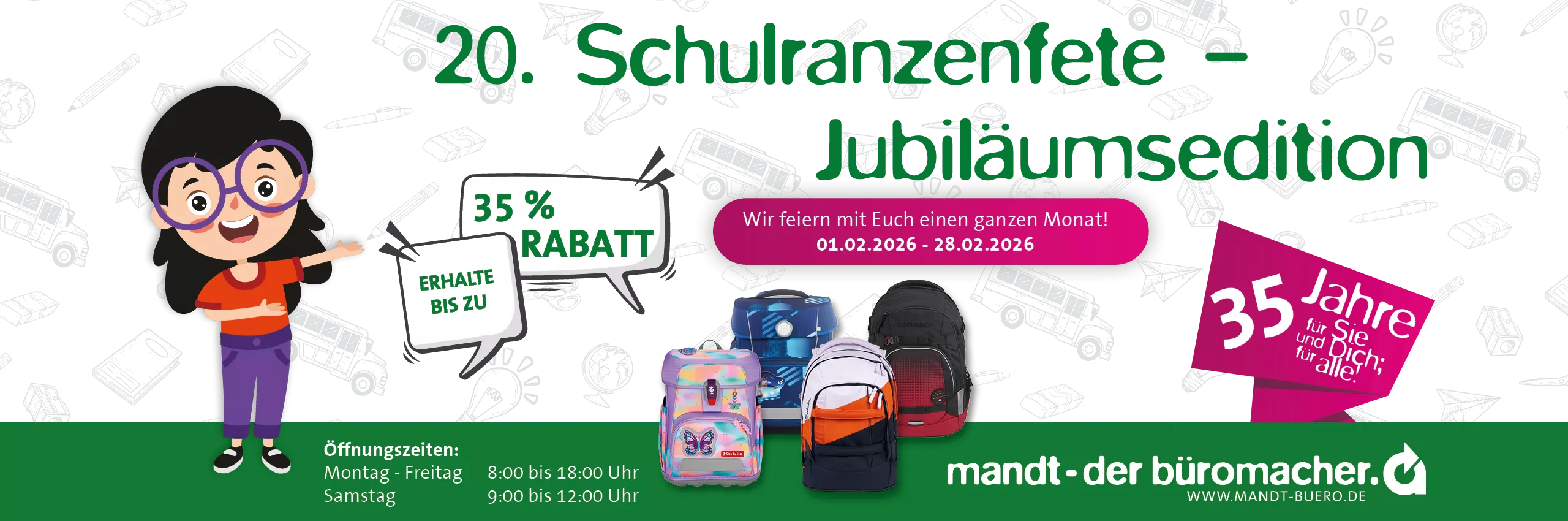 Mitteilung zur 20. Schulranzenfete von Mandt Büroorganisation